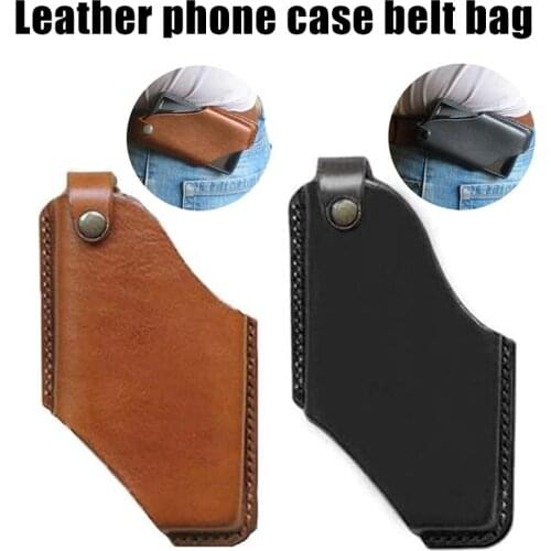 Portable Leather Cell Phone Holster Retro Sheath With Belt Loops Mobile Phone Belt Cover For Mens Outdoor Waist Hanging Belt