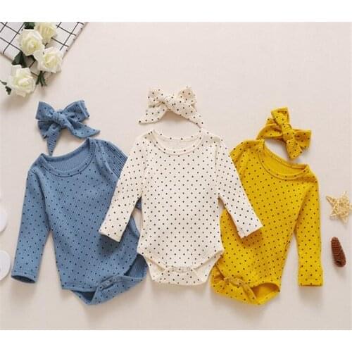 Spring Autumn ewborn Infant Baby Girls Boys Ribbed Knitted O-neck Bodysuits One-Pieces Dots Print Long Sleeve Jumpsuit Outfits