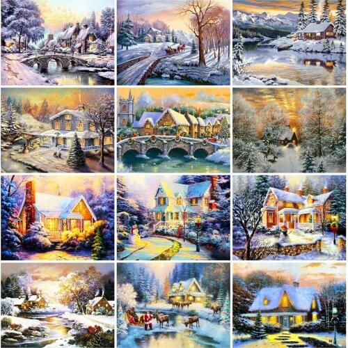 EverShine DIY Diamond Painting House Cross Stitch Kits Diamond Embroidery Winter Mosaic Hot Sale Landscape Rhinestones Picture