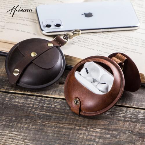 Genuine Leather Coin Purse Keychain Airpods Pro Case Samsung Galaxy buds live Case box Earphone Cable Cover Storage Mini Bag