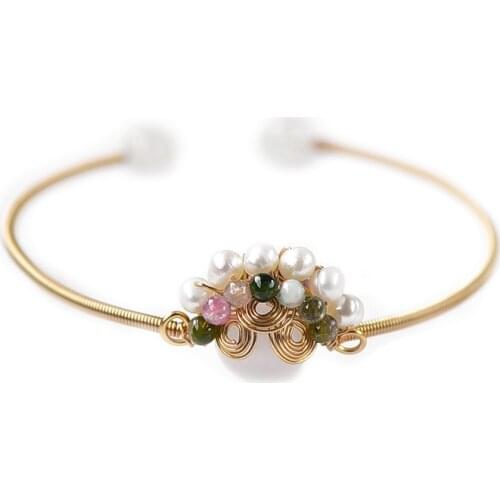 FXLRY Original Handmade Natural Pearl Knife Horse Dan Chinese Style Adjustable Opening Bangles For Women Jewelry