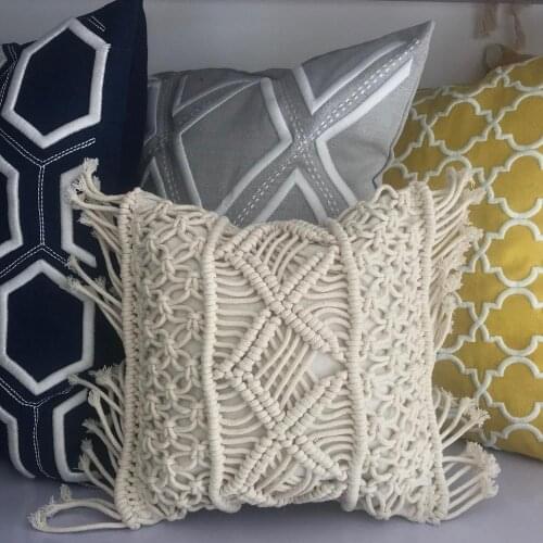 2019 New Macrame Handmade Cotton Thread Pillow Covers Sofa Cushion Cover Decorative Pillowcases Home Textile 25x25cm Ivory