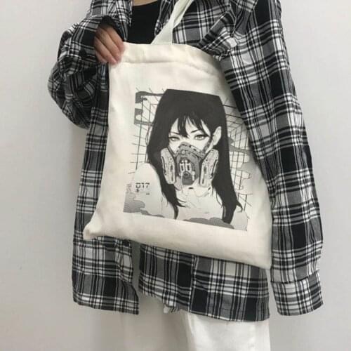 Anime gothic canvas bag Japanese canvas female Ulzzang large capacity Harajuku ins casual Vintage streetwear women shoulder bags
