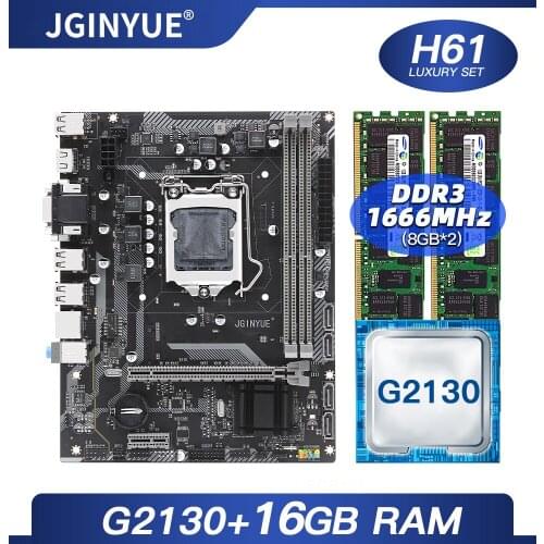 H61 desktop motherboard set kit H61M-S1 with Intel G2130 LGA1155 CPU 16G(2*8G) DDR3 RAM Mico-ATX Integrated Graphics