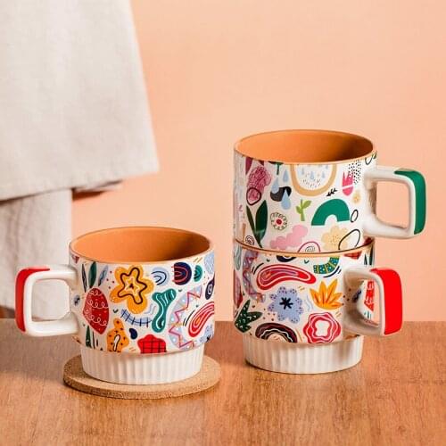 Creative American artist mug with spoon ceramic cup coffee cup water cup female storage stack cup mugs coffee cups