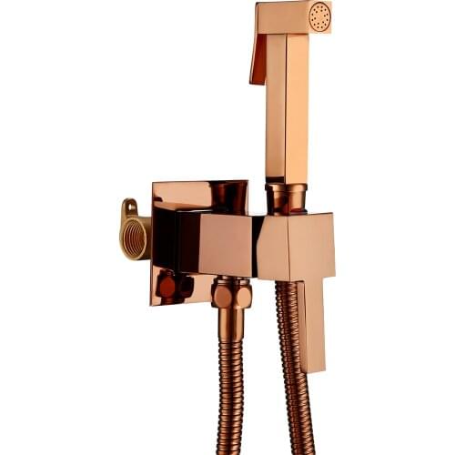 Bagnolux Square Rose Gold Titanium Copper Copper Wall-Mounted Bracket Hose Integrated Concealed Buried Bidet Set Faucet