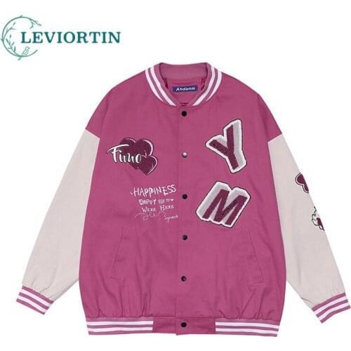 Funny Letter Embroidered Women Jacket Baseball Uniform Flocking Cotton Fabric Single-breasted Harajuku Hip Hop Streetwear Coat