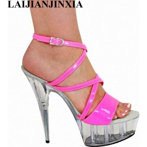 LAIJIANJINXIA Women Shoes Female Model T Station Catwalk Sexy Crystal Shoes 15CM High Heels Waterproof Head Fish Head Sandals