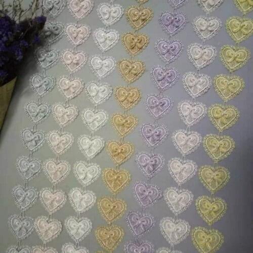 5cm Soluble Heart Bowknot Pearl Embroidered Lace Trim Ribbon Fabric Sewing Craft Patchwork Handmade DIY For Costume Decoration