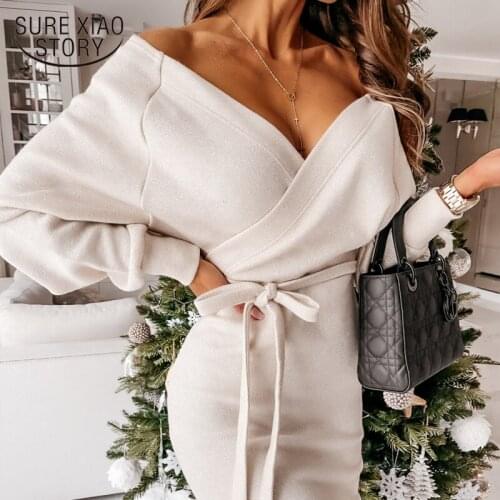 Fashion Spring New Womens Dress Sexy V-neck Knitted Dress Plus Size Loose Bandage Dresses Backless Vestidos Feminino 12833