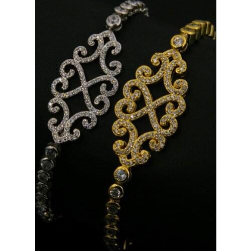 Fashion jewelry copper mosaic full stone box chain can adjust size plant hollow oval Pattern China bracelet