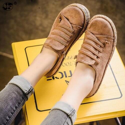 Fashion Suede Flat Shoes Soft Women Slip-on Casual Shoes Retro ROME Women Shoes Hard-wearing Non-slip Ladies Daily Walking Shoes