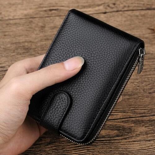 WILLIAMPOLO 2019 Men Wallets Unisex Credit Card Wallet Genuine Leather Business Card Case Id card Pocket Male Coin zipper Purse
