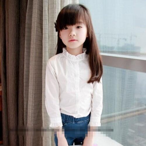 2016 New Arrival Baby Girls Lotus Leaf Collar Shirt Kids Long Sleeve White Casual Shirt Top Childrens Shirts Girls Blouse 2-8Y