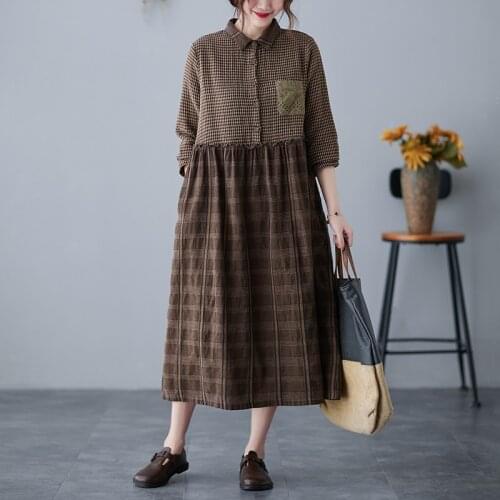 2021 New Arrival Fashion Spring Dress Korea Preppy Style Chic Blouse Dress Linen Cotton Women Casual Autumn Midi Loose Dress
