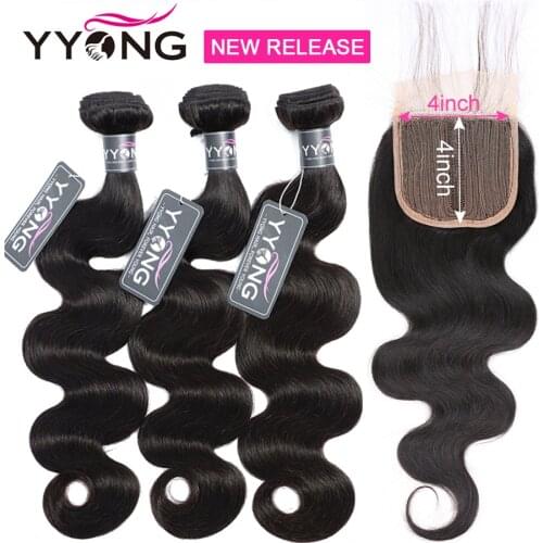 Brazilian Body Wave Bundles With Closure Half Handtied T 4X1 + 1X4 Lace Closure With Bundle Remy Human Hair Bundle With Closure