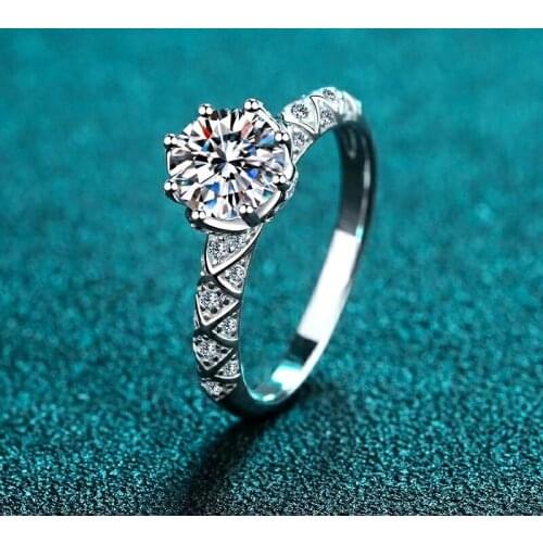Luxury 925 Silver 1 Carat Excellent Cut D Color Pass Diamond Test Mossanite Party Ring