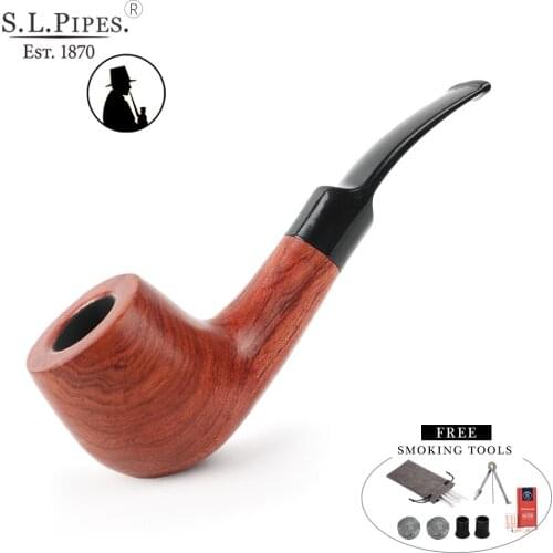 Ru-Tobacco Pipe Set Rosewood Pipe Bent Stem Wooden Pipe With Free Smoking Accessories Gifts For Olders