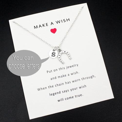 Silver Horseshoe Necklace Horse Hoof With Letters Women Girls Chain Necklace Birthday Gifts With Card