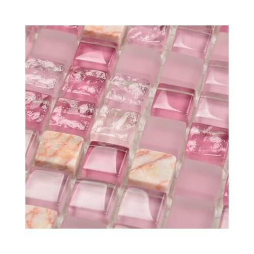 8 mm thick Purple Pink Crystal Glass mixed Stone Mosaic tiles, DIY Kitchen backsplash bathroom fireplace wall brick decor