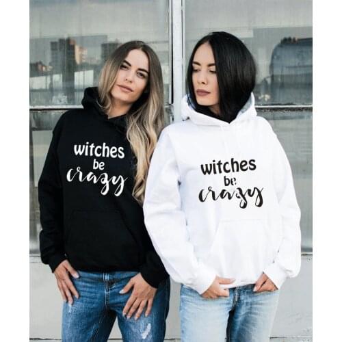Skuggnas Witches Be Crazy Witch Halloween Hoodie Bff Hoodies Matching Best Friend Hoody BFF Gift Long Sleeve Fashion bff Hoodie