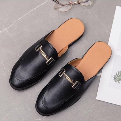 Men Leather Summer Casual Slippers Sandals Male Shoes Slip On Men Loafers Fashion Men Flats Moccasins White Black 1a51