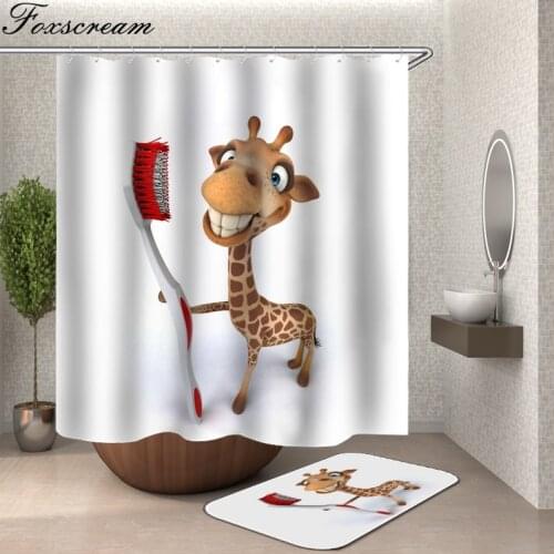 Cartoon shower curtain with hooks fabric Animal 3d bath curtain shower curtains waterproof bathroom curtain Or mat