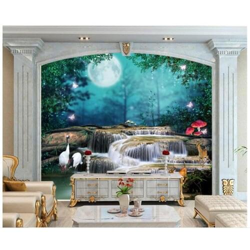 High end custom 3d photo wallpaper murals wall Beautiful fairy tale world moon waterfall deer landscape wall home decoration