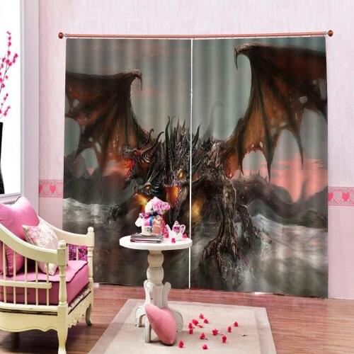 Fantasy World Shower Curtain Illustration of Three Headed Fire Living room Bathroom blackout curtains