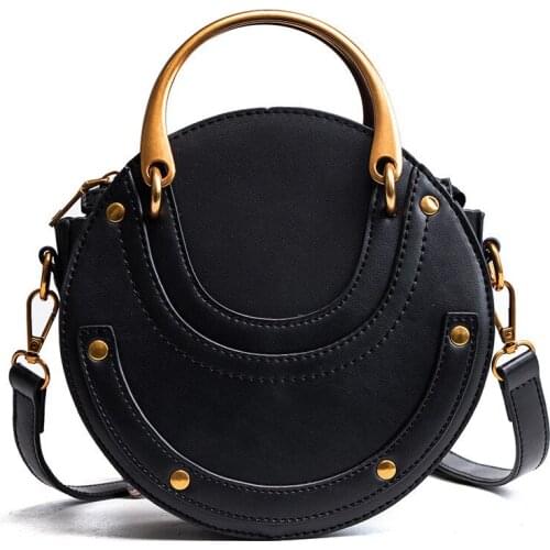 Women Circular Shoulder Bag Leather Crossbody Messenger Bags Ladies Female Round Handbag