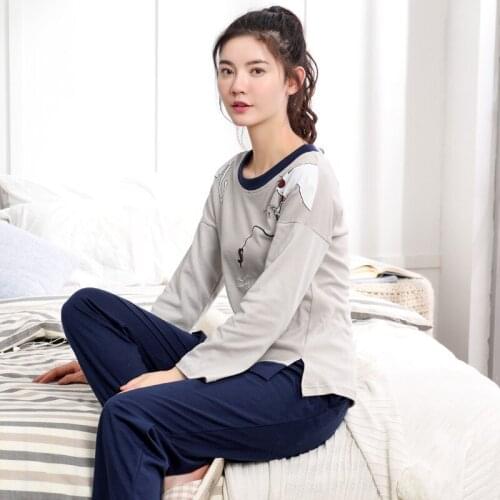 Women cute girl home long sleeve and pants pajamas ladies 2019 new casual suit cartoon cotton two piece women pajama sets