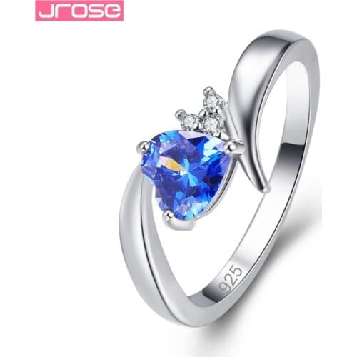 JROSE Heart Fashion BlueTanzanite White Cubic Zircon Jewelry Silver Ring Size 6 7 8 9 For Women Men Wedding Engagement Gifts NEW