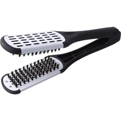 1Pcs 2020 New Hot Sale Hair Straightener Ceramic Straight Hair Double Brush V-shaped Comb Clip Painless Styling Tools