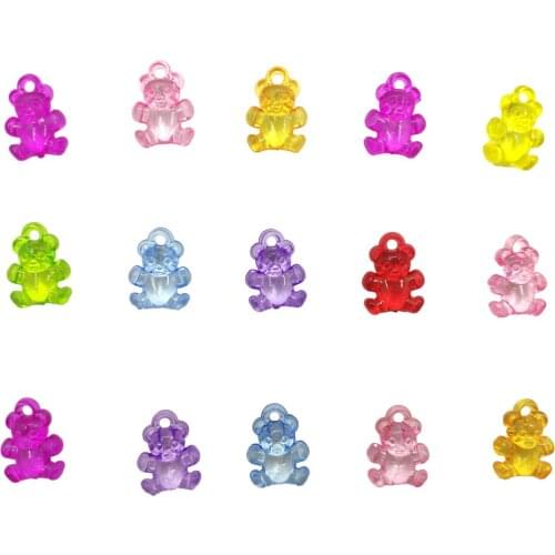 10-100pcs/bag transparent color acrylic teddy bear beaded pendant imitated crystal DIY accessories wedding Decorations 018007007