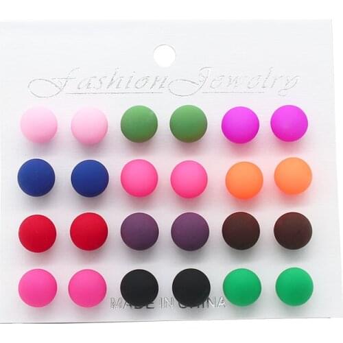 12 Pairs/set Fashion Candy Color Small Pom Pom Ball Stud Earrings Sets For Women Little Girl Kids Korean Fashion Pompom Jewelry