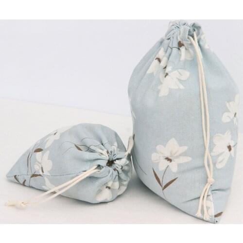 14x16cm,19x24cm,25x32cm Flower Design Cotton Linen Fabric Bag Drawstring Packaging Bag Candy Bag For Wedding Party Favor Pouches
