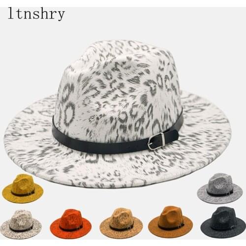 2020 Fashion winter Quality wool Wide Brim Fedora Hat Women Leopard Wool Felt Hats Panama jazz Fedoras for men Chapeau Sombrero