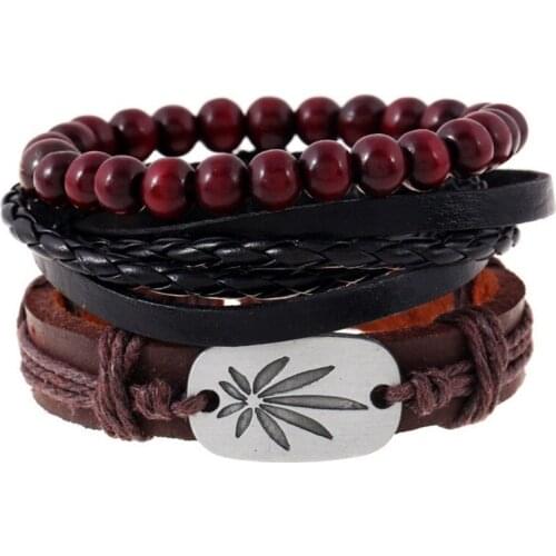 3PCS/Set New Fashion Men Bracelet Vintage Weave Leather Bracelets For Women Buddha Bead Multilayer Bracelet Set