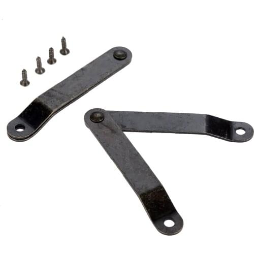 2pcs Antique Bronze Lid Support Hinges Stay Box Display Furniture Cabinet Door Kitchen Cupboard Holders Stays 65*10mm w/screws