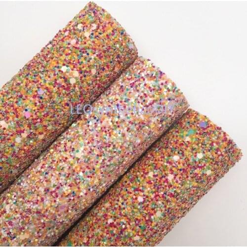 1PC 21X29CM Glitter Fabirc, Chunky Glitter Leather, Mixed Colors Glitter Leather Sheets For Making Bows LEOsyntheticoDIY T381C