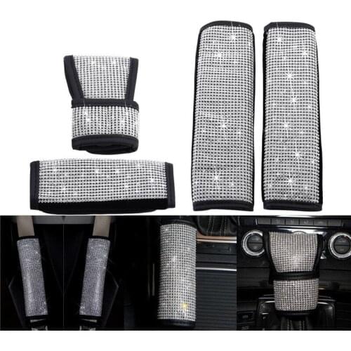 Auto Shiny Hand Brake Seat Belt Cover Gear Shifter Seat Belt Cover Full Diamond Crystal Car Styling Interior Decoration