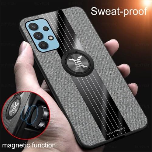 A32 Cases Armor Phone Case For Samsung Galaxy A32 A 32 2021 4G 6.4'' Metal Finger Ring Holder Cloth Soft TPU Frame Cover Coque