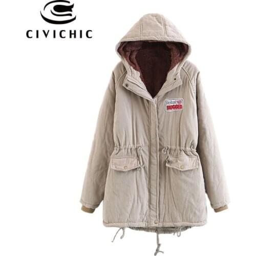 CIVICHIC New Winter Women Hooded Parka Fleece Warm Coat Mid Long Leisure Outerwear Autumn Cotton Overcoat Velvet Armband DC18