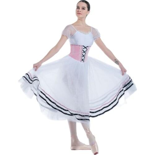 White/ pink bodice long ballet tutu Girl & women Ballet Tutu Stage Performance Ballet Costume Dance Tutu