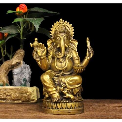 Southeast Asia HOME Company SHOP CAR Talisman Thailand Elephant GOD GANESH Ganesa Mammon God of wealth FENG SHUI BRASS statue