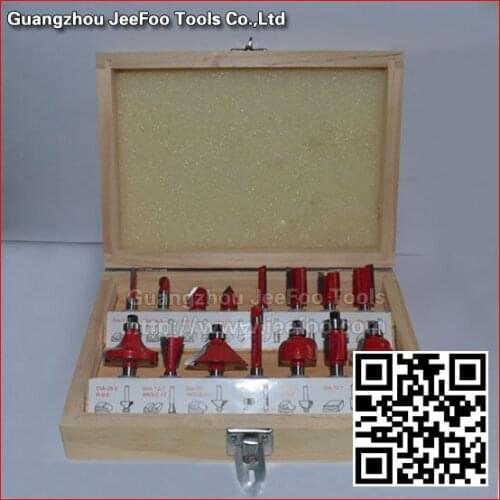 Shank Dia 6.35(1/4) &12.7(1/2) Professional Shank Tungsten Carbide Router Bit Set with Wood Case box