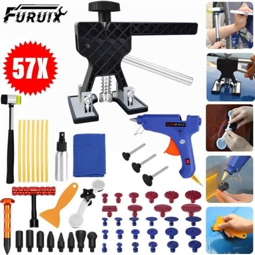 FURUIX 57PCS Paintless Dent Repair Tools Puller Lifter Hail Removal Car Body Glue Sticks Gun Tap Down Kit