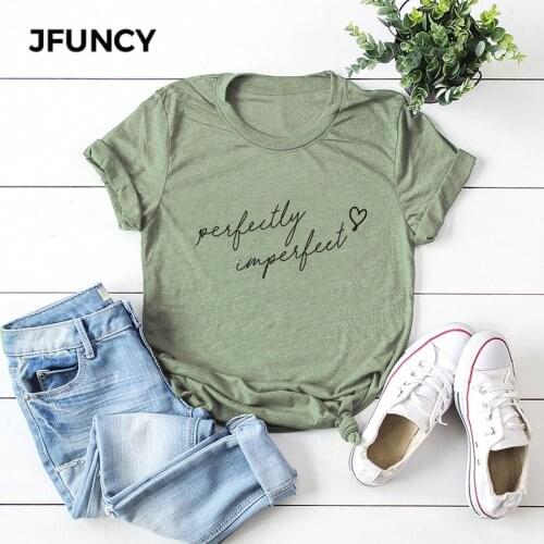 JFUNCY Plus Size Female Tshirt 100% Cotton T Shirts Women Short Sleeve Tees Summer Loose Tops New Letter Print Woman T-Shirt