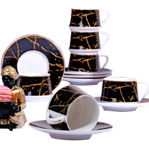 Kosova FIN-507 Shiny Black for 6 Guests 120 CC Cup Turkish Coffee Luxury Set