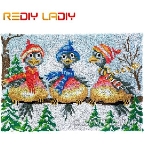 Latch Hook Kits Three Turkey Chunky Yarn Embroidery Crocheting Tapestry Kits Needlework Arts & Crafts DIY Carpet Rug 85*58cm